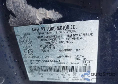2010 Ford F-150 Fx4/Harley-Davidson/King Ranch/Lariat/Platinum/Xl/Xlt from USA, damaged, VIN 1FTFW1EV6AFA41394